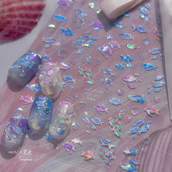 Colorful Shoal of Fish Whale Ocean Shell Conch Starfish Summer Sea Jellyfish Bubble Nail Art Decoration Sticker Manicure Decals (ONLINE ORDER ONLY)
