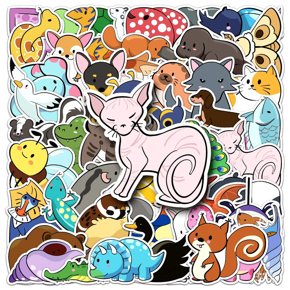 50Pcs Animal Pen Cartoon Waterproof Vinyl Stickers for Skateboard Snowboard (Online Order Only)