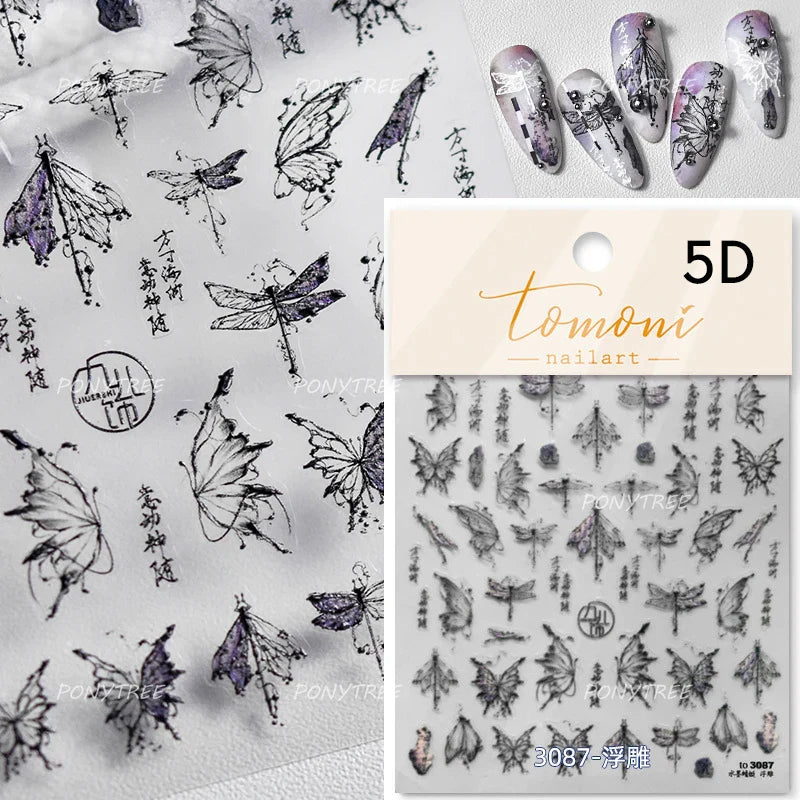 Vivid Honey Bee Ribbon Bowknot Pot Daisy Wreath Flower Shining Tulip Honeycomb Jar Self Adhesive Nail Art Sticker Manicure Decal (ONLINE ORDER ONLY)