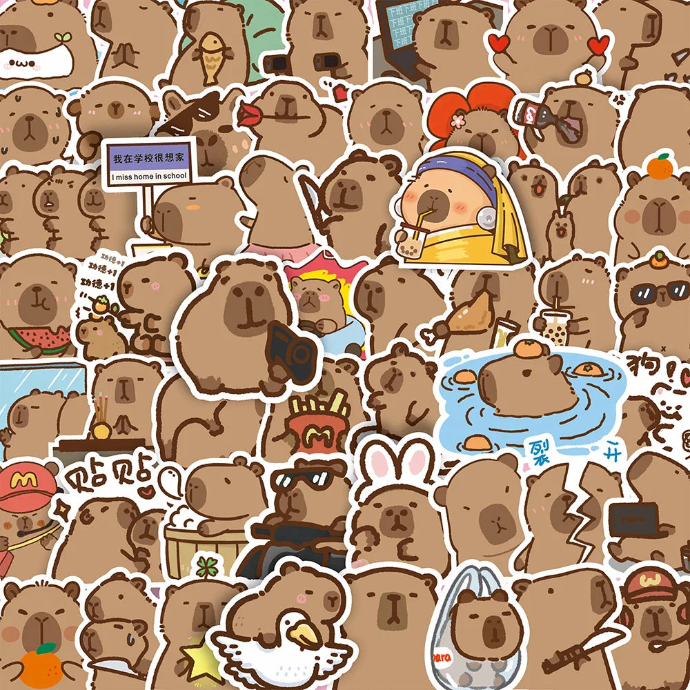 Capybara Cartoon Stickers Pack - Cute, Aesthetic, DIY Laptop & Phone Decor (Online Order Only)