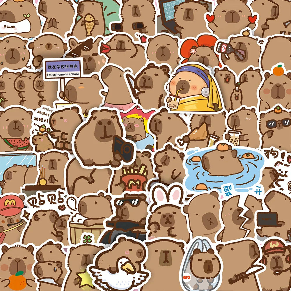 Capybara Cartoon Stickers Pack - Cute, Aesthetic, DIY Laptop & Phone Decor (Online Order Only)