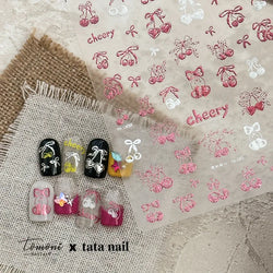 Colourful Cherry Abundant Fruits Bowknot Shiny White Line Outline Self Adhesive Nail Art Stickers Chic Rhinestone Manicure Decal (ONLINE ORDER ONLY)