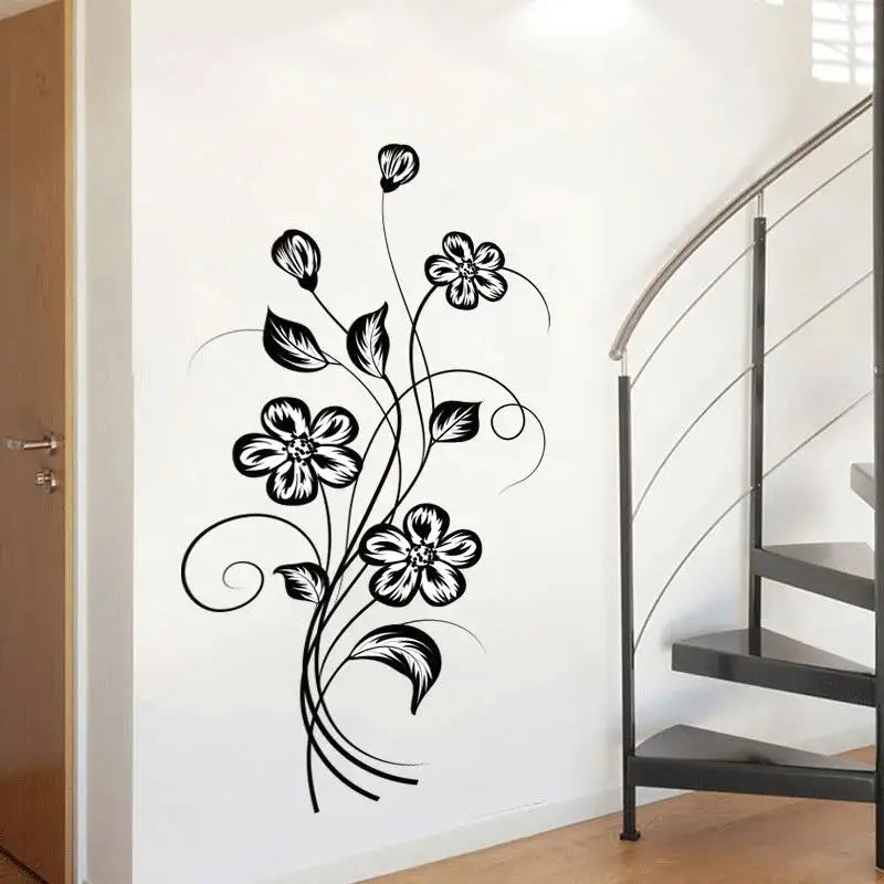 1 pc vibrant atmosphere Black Flower Wall Stickers Self Adhesive Art Wallpaper Decor Living Room Bedroom Removable  Vinyl Art (Online Order Only)