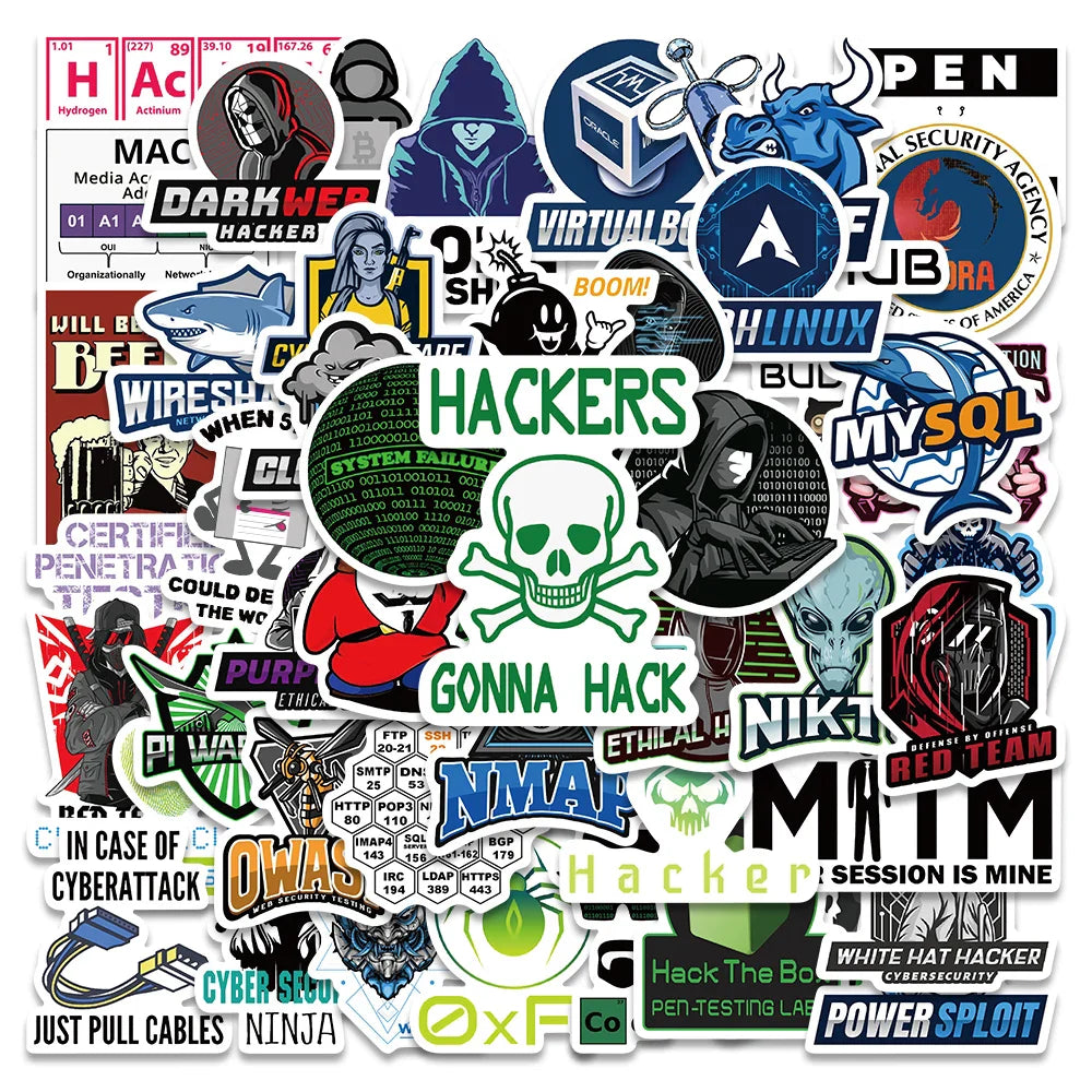 50PCS Hacker DDOS Coding Stickers for Laptop, Skateboard, Motorcycle, Helmet, Car (Online Order Only)