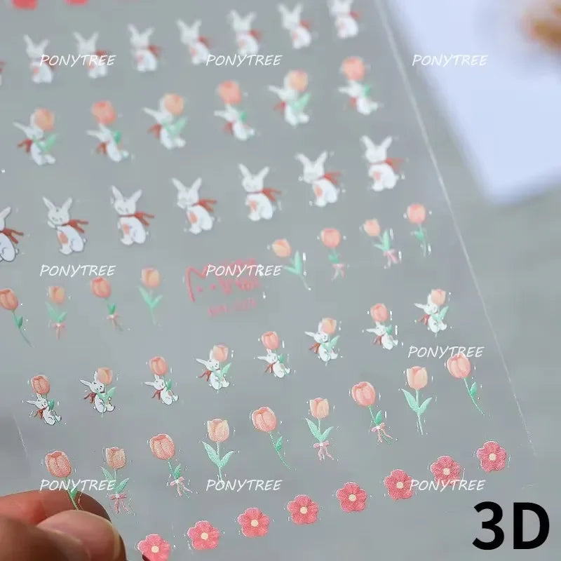 Tulips Flower Letter Bowknot Butterfly Irregular Lines Pearl Tender 5D Adhesive Nail Art Stickers Manicure Decals Stick on Nail (ONLINE ORDER ONLY)