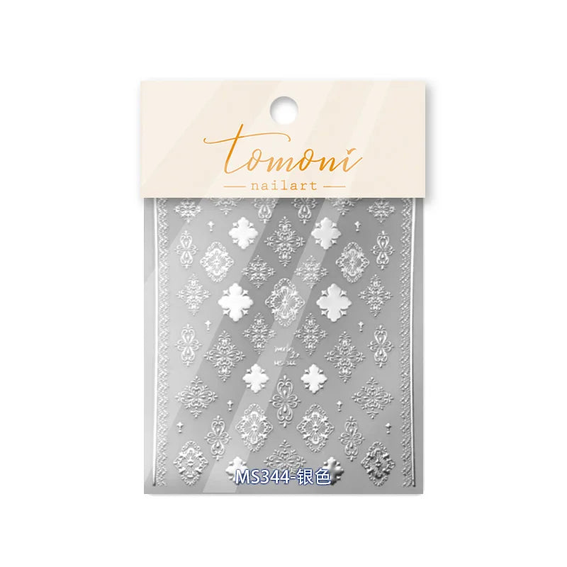 Gold Stamped Silver Totems Geometric Patterns Figure 5D Self Adhesive Nail Art Stickers Stars Bohemia Manicure Decals Wholesale (Online Order Only)
