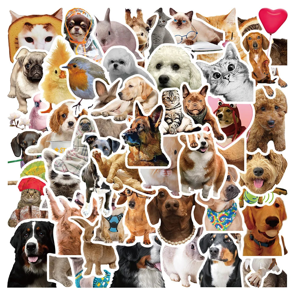 52pcs Cute Dogs Cats Animal Stickers For Luggage Laptop Water Bottle Vinyl Waterproof Graffiti Bicycle Car Decals Kids Toy (ONLINE ORDER ONLY)