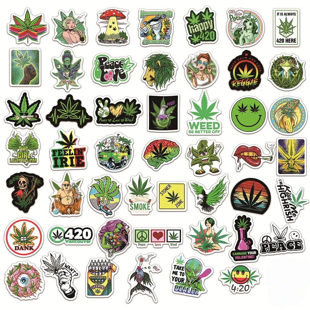 10/30/50/100PCS Funny Characters Leaves Weed Smoking Graffiti Stickers Car Travel Luggage Guitar Laptop Waterproof Cool Sticker (ONLINE ORDER ONLY)