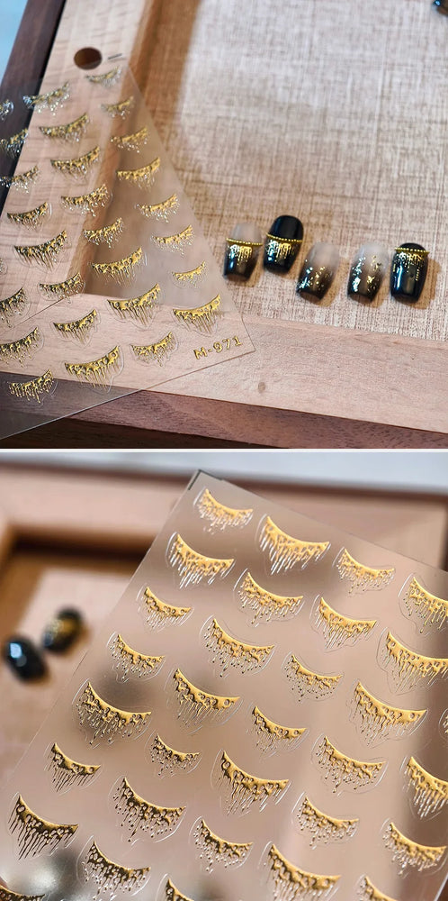 French Style Bronzing Arc Lava Metal Flow Curvy Delicate Punk Charming Self Adhesive Nail Art Stickers Manicure Decals Wholesale (Online Order Only)