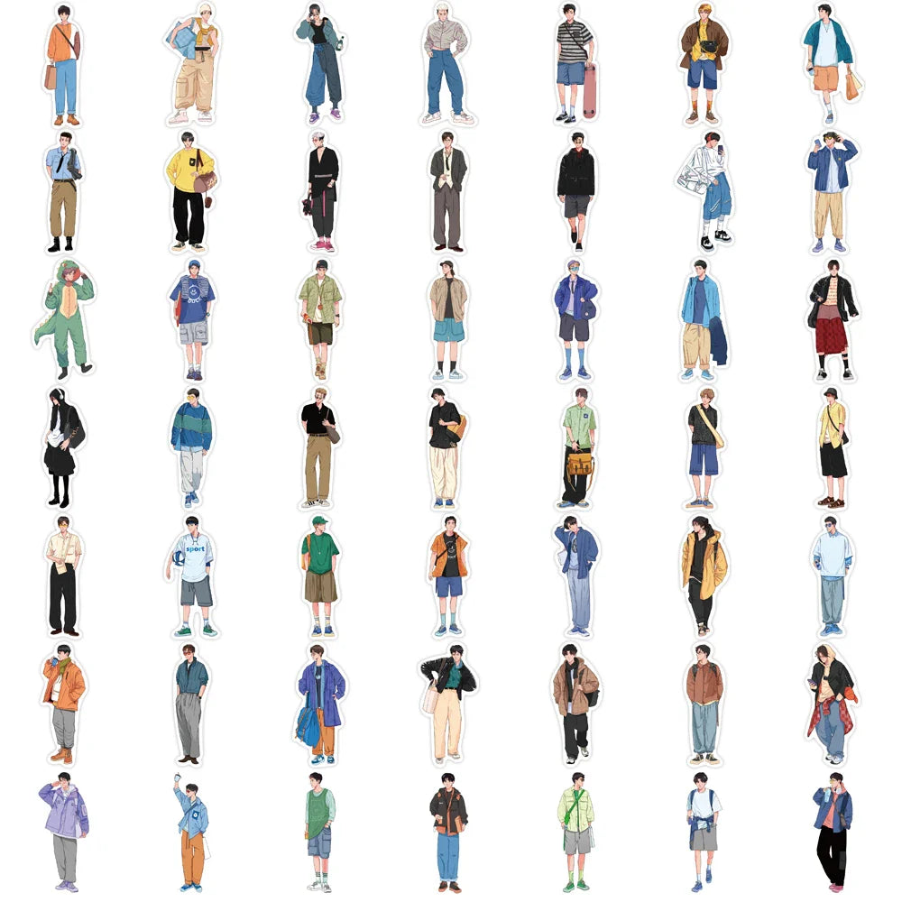 50PCS Boy Wear Fashion Man Stickers Pack DIY Skateboard Motorcycle Suitcase Stationery Stickers Phone Laptop Toy (Online Order Only)