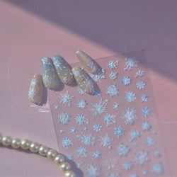 Flying Snowflakes Cold Winter Geometric Hexagon Star Romantic Adhesive Nail Art Stickers Embossment Rhinestone Manicure Decals (ONLINE ORDER ONLY)