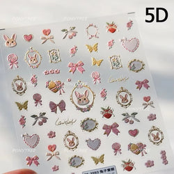Cute Rabbit Fan Peach Blossom Teacup Lollipop Strawberry Star Cherry Hat Soft Embossed Adhesive Nail Art Stickers Manicure Decal (ONLINE ORDER ONLY)