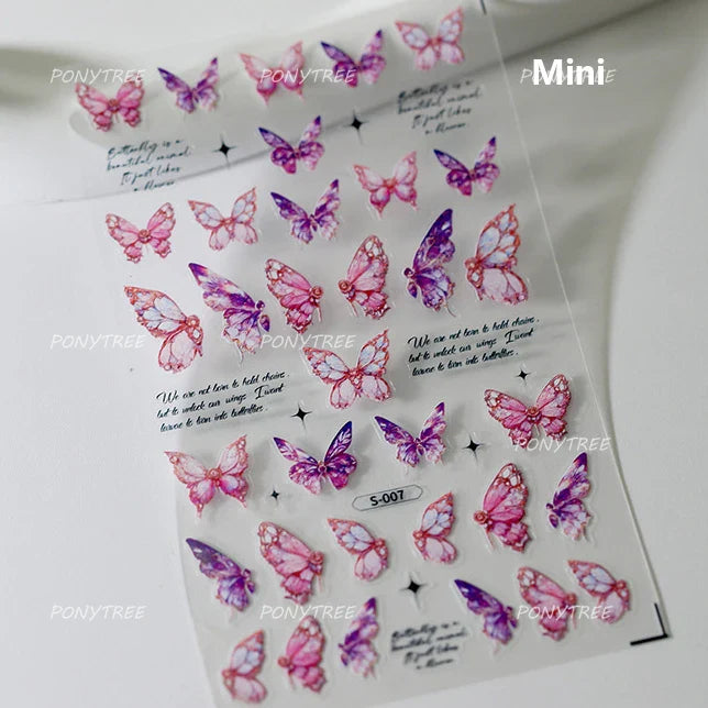 Chic Butterfly Flower Lily Lilium Narcissus Line Beautiful Blue Pearl Self Adhesive Nail Art Stickers Decorations Manicure Decal (Online Order Only)