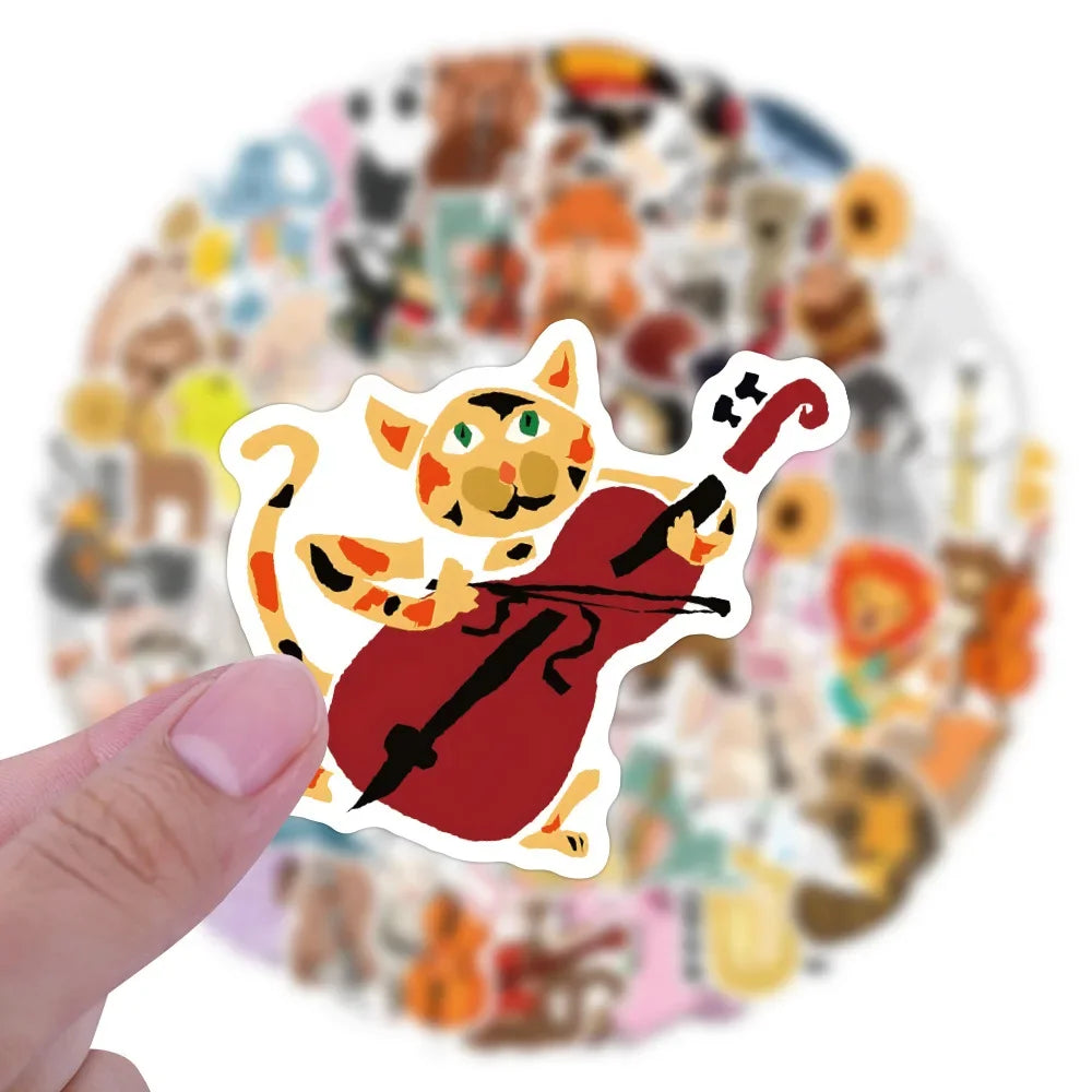 50/100pcs Cute Cartoon Animal Music Band Sticker for DIY Phone Skateboard Guitar Scrapbooking Supplies Stickers Pack Kids Toy (Online Order Only)