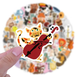 50/100pcs Cute Cartoon Animal Music Band Sticker for DIY Phone Skateboard Guitar Scrapbooking Supplies Stickers Pack Kids Toy (Online Order Only)
