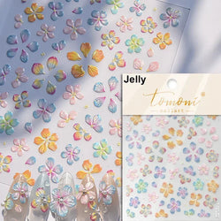 Charming Dreamy Shiny Jelly Blue Gradient Lily Flowers Rose Petal White Dot Chinese Colorful Nail Art Stickers Manicure Decals (ONLINE ORDER ONLY)
