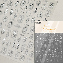 Golden Border Tulip Bloom Flower Bowknot Geometric Frame Metal Workmanship Charming Adhesive Nail Art Sticker Manicure Decals (ONLINE ORDER ONLY)