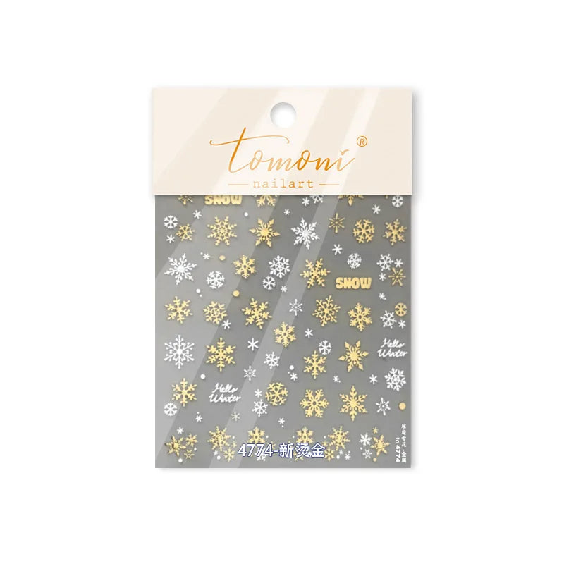 Shiny Snow Delicate Gold Pink Silver White Romantic Winter Self Adhesive Nail Art Stickers Snowflake Rhinestone Manicure Decals (ONLINE ORDER ONLY)