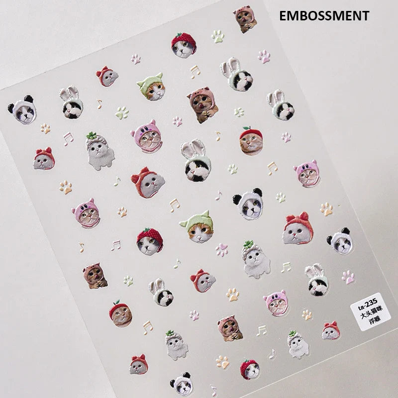 Lovely Dog Cat Animal Bunny 3D Soft Embossed Relief Self Adhesive Nail Art Stickers Cute Pretty Puppy Kitty Star Manicure Decals (ONLINE ORDER ONLY)