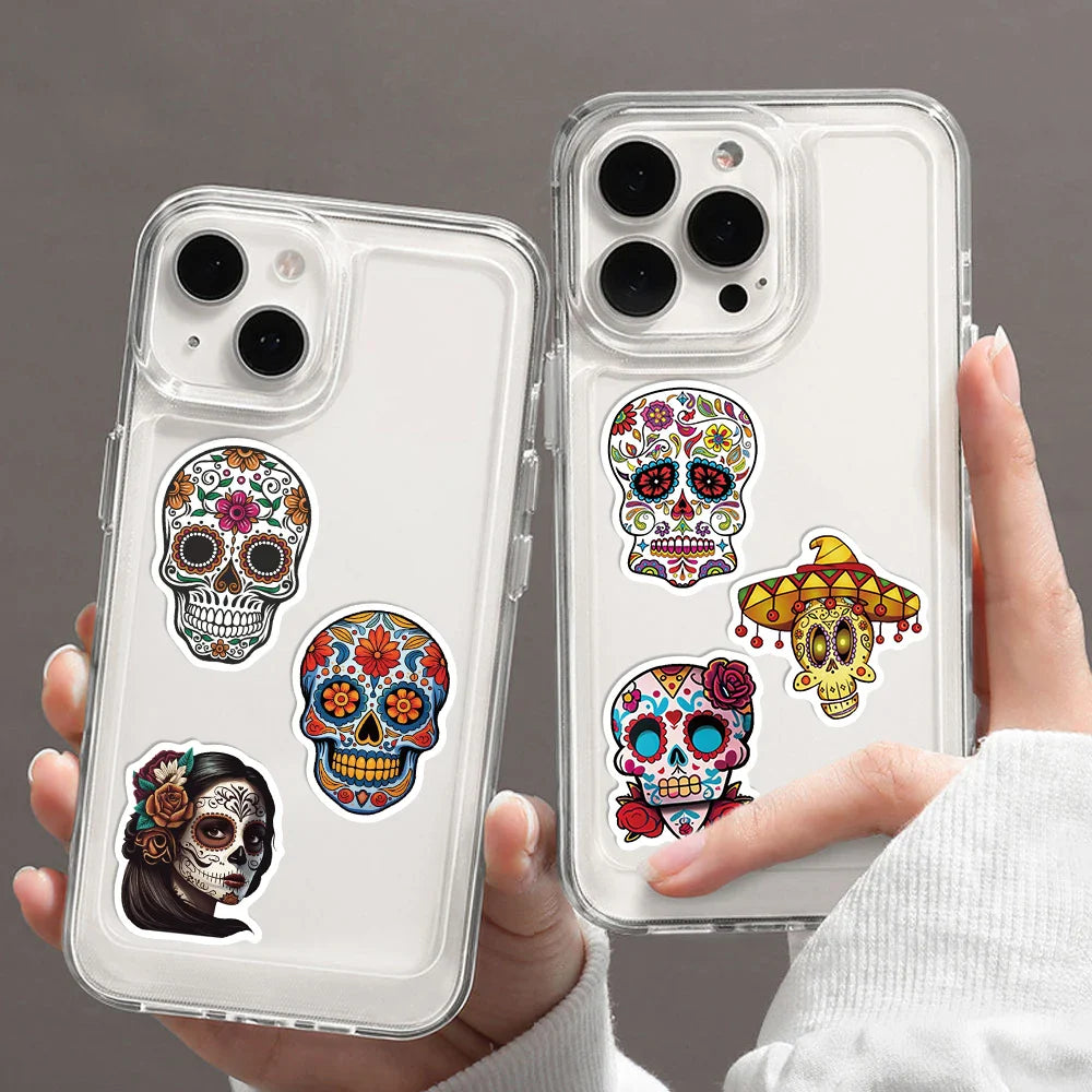 50pcs Mexican Day of the Dead Graffiti Sticker Skateboard Suitcase Guitar Kettle Deco Laptop Waterproof Phone Case Stickers (Online Order Only)