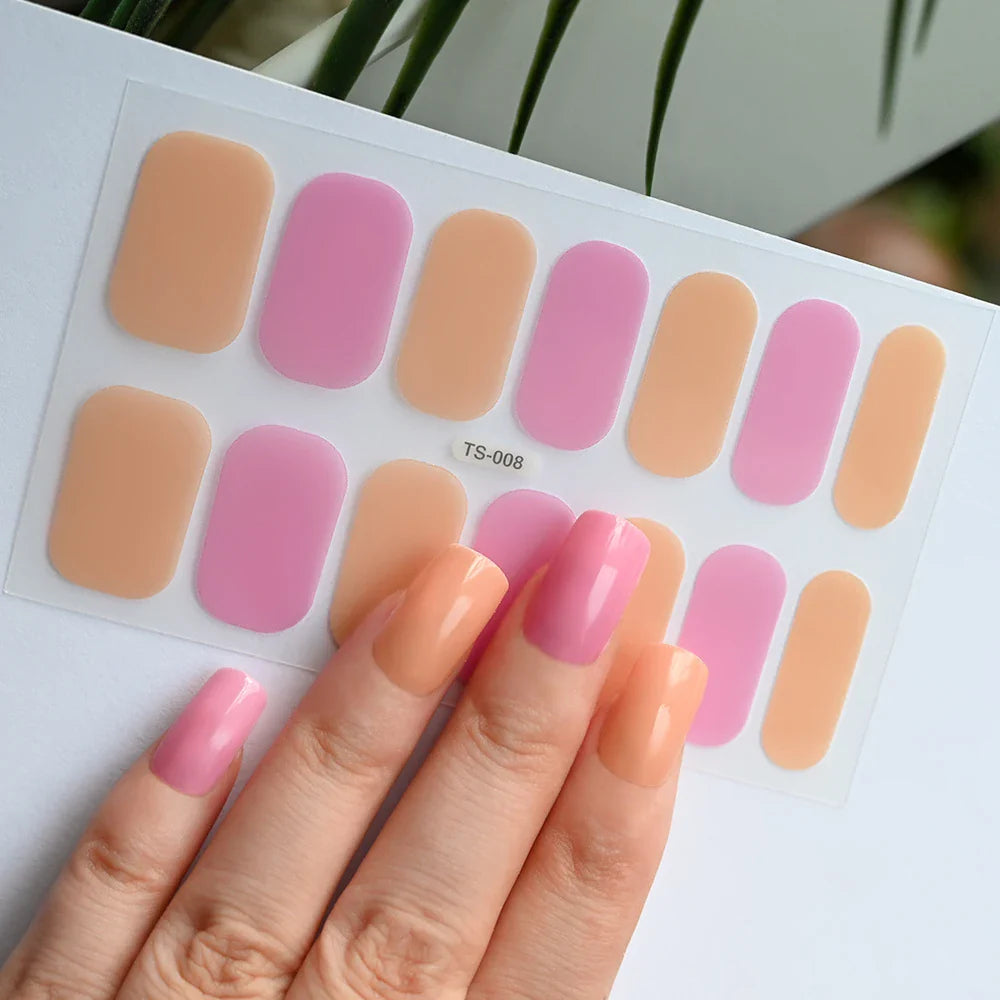 14Tips Solid Color Stickers Nail Art Supplies European & American Simple Decals Oil Film Decals Press on Nails Stickers Designer (ONLINE ORDER ONLY)