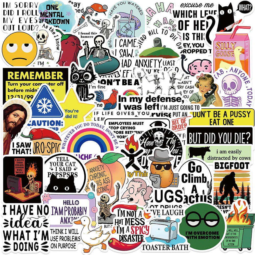 Funny Meme Stickers Pack - Cartoon Decals for Laptop, Phone, Bike, Guitar, Fridge, DIY Decor (ONLINE ORDER ONLY)