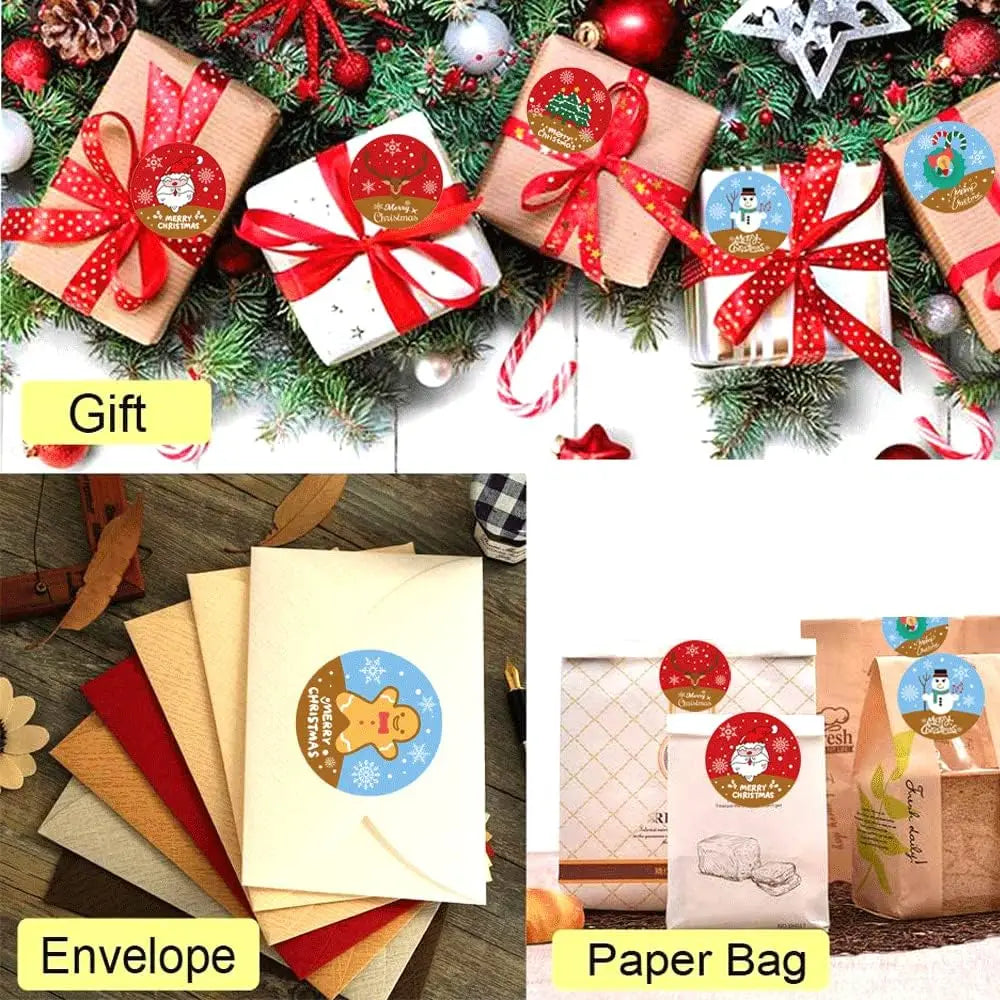 300 Pcs Merry Christmas Stickers 2Inch Tree Santa Clause Snowman Deer Gift Tag Sticker Christmas Gift Labels Holiday Present (Online Order Only)