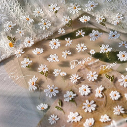 Mountain Daisy Wild Flower Mini Green Leaves White Petal Romantic Embossed Reliefs Adhesive Nail Art Stickers Manicure Decals (ONLINE ORDER ONLY)