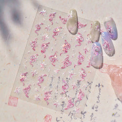 Chic Purple Serpent Flower Winding Snake Elements Shiny Dreamy Animals Self Adhesive Nail Art Sticker Embossment Manicure Decals (ONLINE ORDER ONLY)