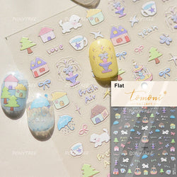 Graffiti Bear Cat Kitten Dog Puppy Bowknot Cake Tulip Note Star Cherry Cup Adhesive Nail Art Decoration Sticker Manicure Decals (ONLINE ORDER ONLY)