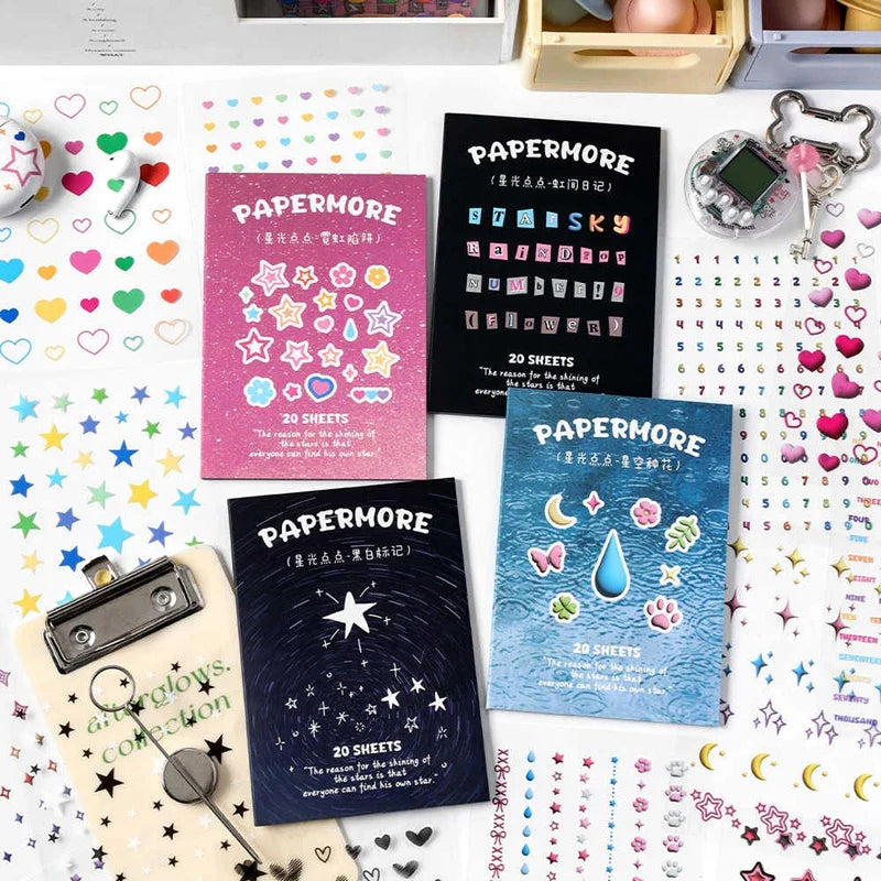20Pages/piece Korean Ins Starlight Dot Series Decorative Stickers Phone Case Laptop DIY Idol Photocard Kawaii Journal Sticker (Online Order Only)