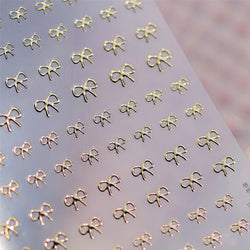 Shiny Pink Silver Gold Bowknot Tie Line Mini Delicate 3D 5D Self Adhesive Nail Art Stickers Embossment Rhinestone Manicure Decal (Online Order Only)