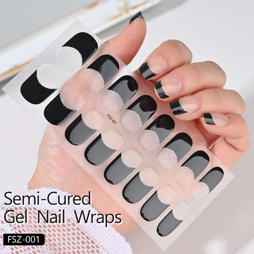 Nude Pink French Semi-Cured Gel Nail Patch Slider Adhesive Waterproof Long Lasting Full Cover Gel Nail Sticker UV Lamp Needed *^ (ONLINE ORDER ONLY)