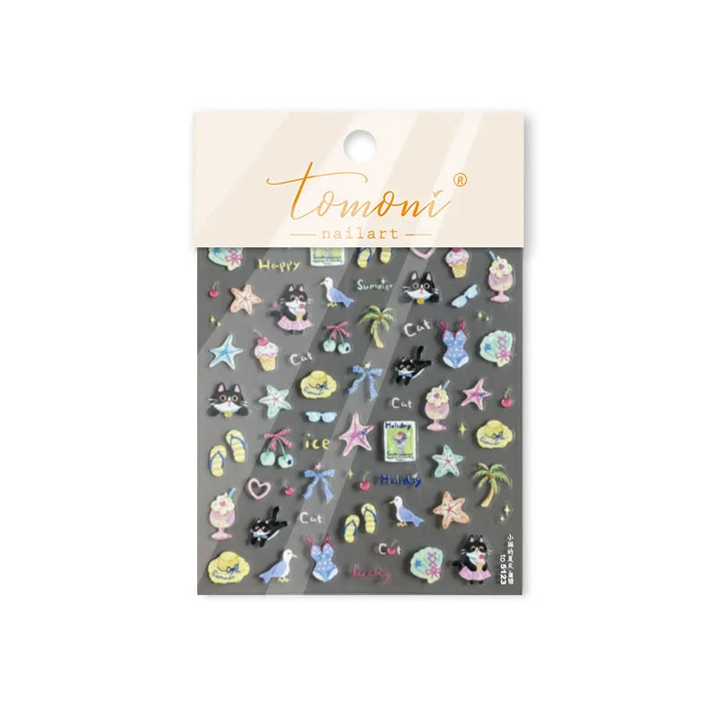 Summer Beach Bikini Watermelon Hat Sandals Ice Cream Shell Conch Starfish Cat Duck Nail Art Decoration Stickers Manicure Decals (ONLINE ORDER ONLY)