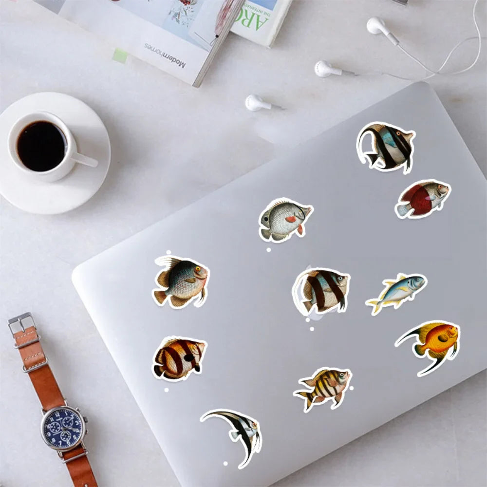 10/50Pcs Sea Fishes Animal Stickers Ocean World Plants Coral Jellyfish Cute Cartoon Waterproof Sticker Kids DIY Scrapbook Decals (ONLINE ORDER ONLY)