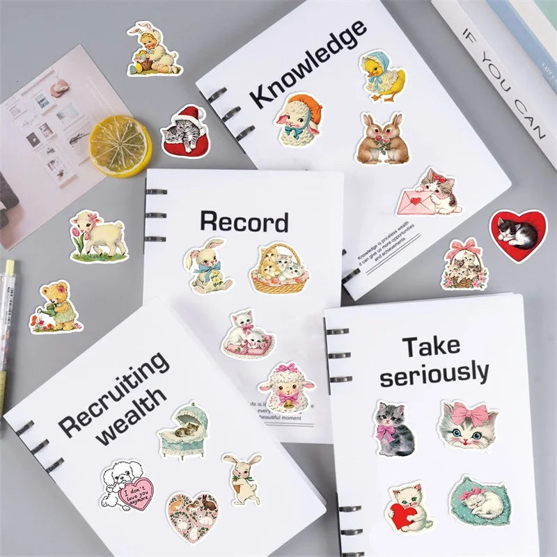10/30/50PCS Cute Rabbit Cat Sticky PVC Sticker Aesthetic Children's Stationery DIY Decoration Scrapbooking School Supplies (ONLINE ORDER ONLY)
