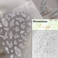 Charming White Shiny Pearl Rhinestone Wings Feathers Crown Moon Stars 3D Self Adhesive Nail Art Sticker Manicure Decal Wholesale (ONLINE ORDER ONLY)