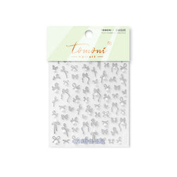 Simple Line Bowknot Red Gold Silver Laser Pink Hot Stamping 3D Self Adhesive Nail Art Stickers Pearl Rhinestone Manicure Decals (ONLINE ORDER ONLY)