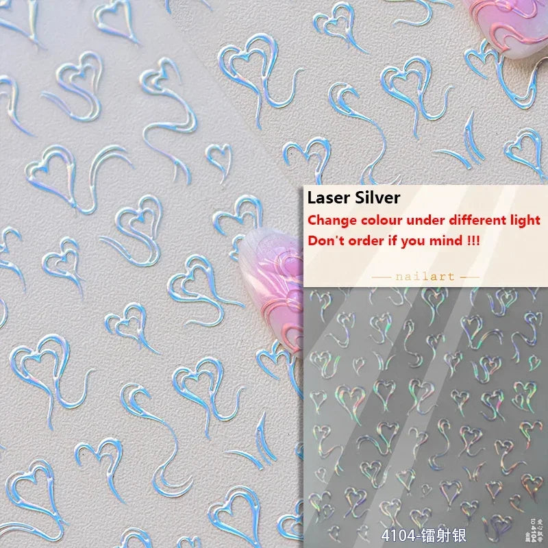 Flat Small Pink Brown Halo Dyeing Love Heart Geometric Leopard Shiny Jelly Chic Embossed Relief Nail Art Stickers Manicure Decal (Online Order Only)