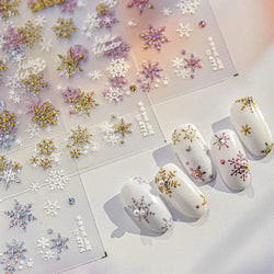 Shiny Snow Delicate Gold Pink Silver White Romantic Winter Self Adhesive Nail Art Stickers Snowflake Rhinestone Manicure Decals (ONLINE ORDER ONLY)