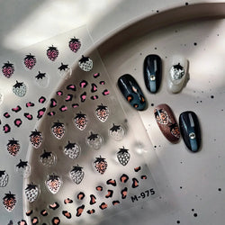 Pink Transparent Strawberry Leopard Print Metal Silver Fruit Lovely Self Adhesive Nail Art Stickers 5D Manicure Decals Wholesale (ONLINE ORDER ONLY)
