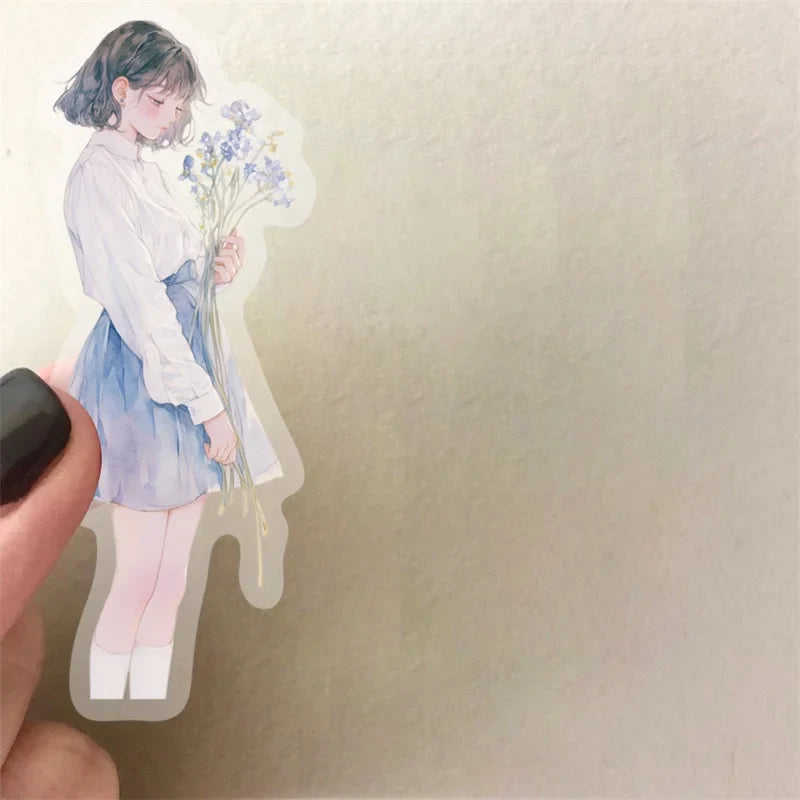 50PCS Kawaii Fashion Girl PET Sticky Sticker Aesthetic Korean Stationery DIY Decoration Scrapbooking School Supplies for Kids (ONLINE ORDER ONLY)
