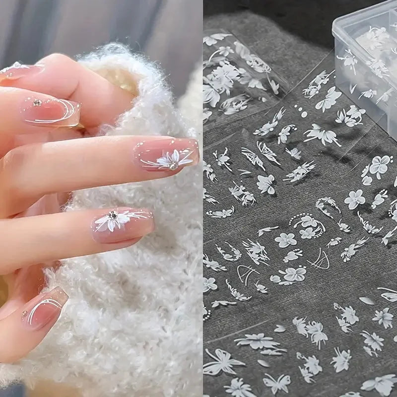 10 Rolls White Flower Petal Butterfly Design Nail Foil Transfer Stickers Glossy Glitter Nail Art Supplies for Women & Girls DIY* (ONLINE ORDER ONLY)