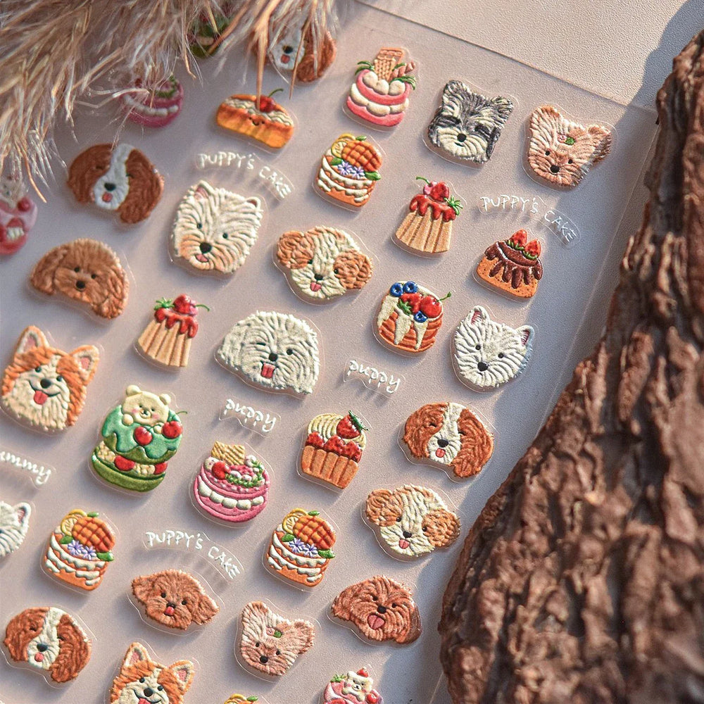 Cute Mango Dog Puppy Bear Bichon Blueberries Strawberry Cake Fruit Juice Desserts Corgi Adhesive Nail Art Sticker Manicure Decal (Online Order Only)