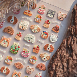 Cute Mango Dog Puppy Bear Bichon Blueberries Strawberry Cake Fruit Juice Desserts Corgi Adhesive Nail Art Sticker Manicure Decal (Online Order Only)