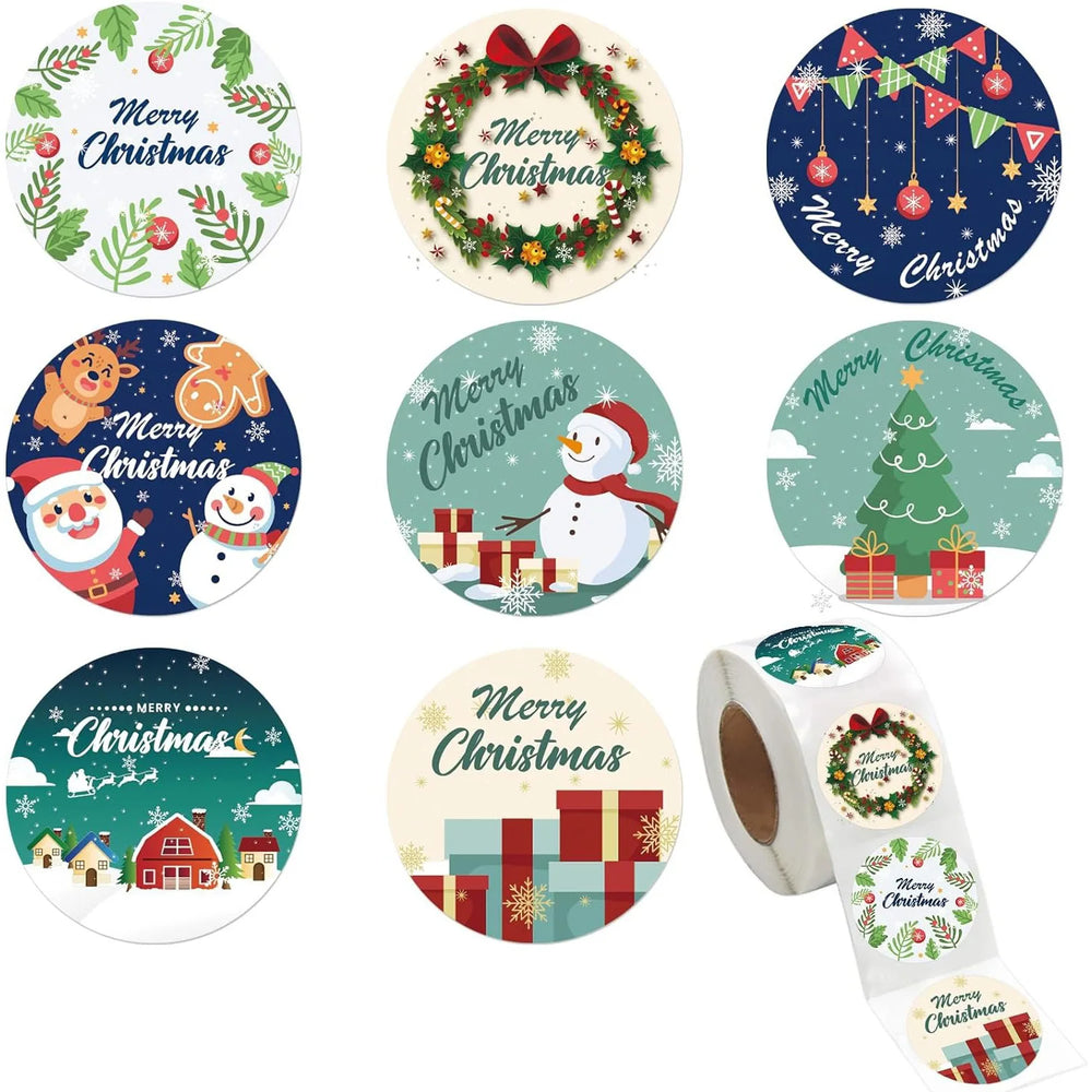 100-500pcs Round Adhesive Christmas Stickers Merry Christmas Labels Sticker Small Business Gift Package Box Stickers Decor (ONLINE ORDER ONLY)