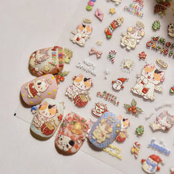Cat Kitten Star Tree Bell Angel Bowknot Snowman Envelope Pinecone Bone Adhesive Nail Art Stickers Cup Rhinestone Manicure Decals (ONLINE ORDER ONLY)