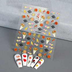 1PC Holographic Laser Heart Nail Stickers-3D Self-Adhesive Golden White Valentines Day Nail Decals For Women Nail Art Decoration (ONLINE ORDER ONLY)