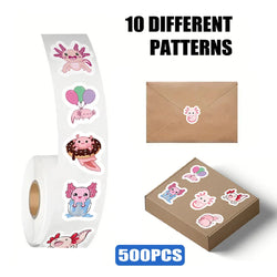 500pcs Axolotl Stickers Roll Cartoon Animal Decals for Kids Scrapbook Laptop (Online Order Only)