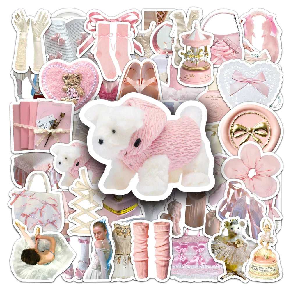 50Pcs Cute Pink Cartoon Waterproof Vinyl Stickers for Skateboard Snowboard (Online Order Only)